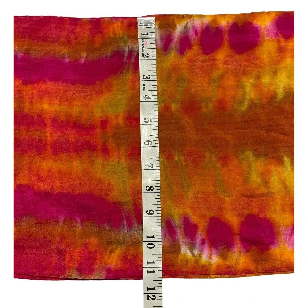Womens Unbranded Rectangular Silk Scarf Orange Handmade Rolled Edges‎ 57x11